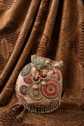 Chakra Pearl Potli – Hand-Embroidered Mirrorwork & Pearl Fringe Evening Bag