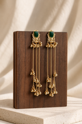 Gold Tassel Earrings with Stone Top