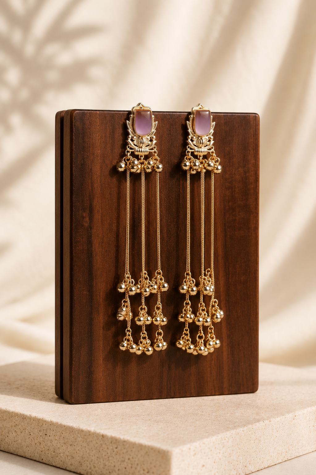 Gold Tassel Earrings with Stone Top