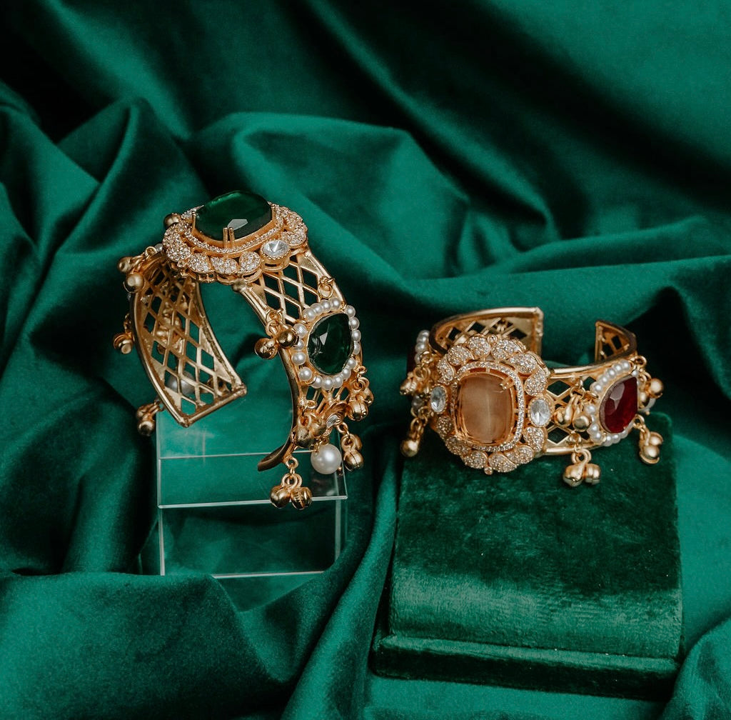 Jewel Cuff Bracelet – Gold Statement Bracelet with Precious Stones