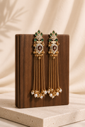 Maharani Earrings with green stones and pearl drops