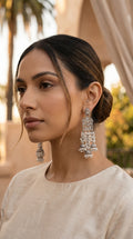 Rumi chandelier earrings — kundan latticework with pearl cascades and jhumka drop by Sama Heritage