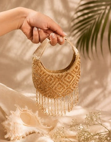 The Chai Bag – Gold Beaded Fringe Mini Evening Bag