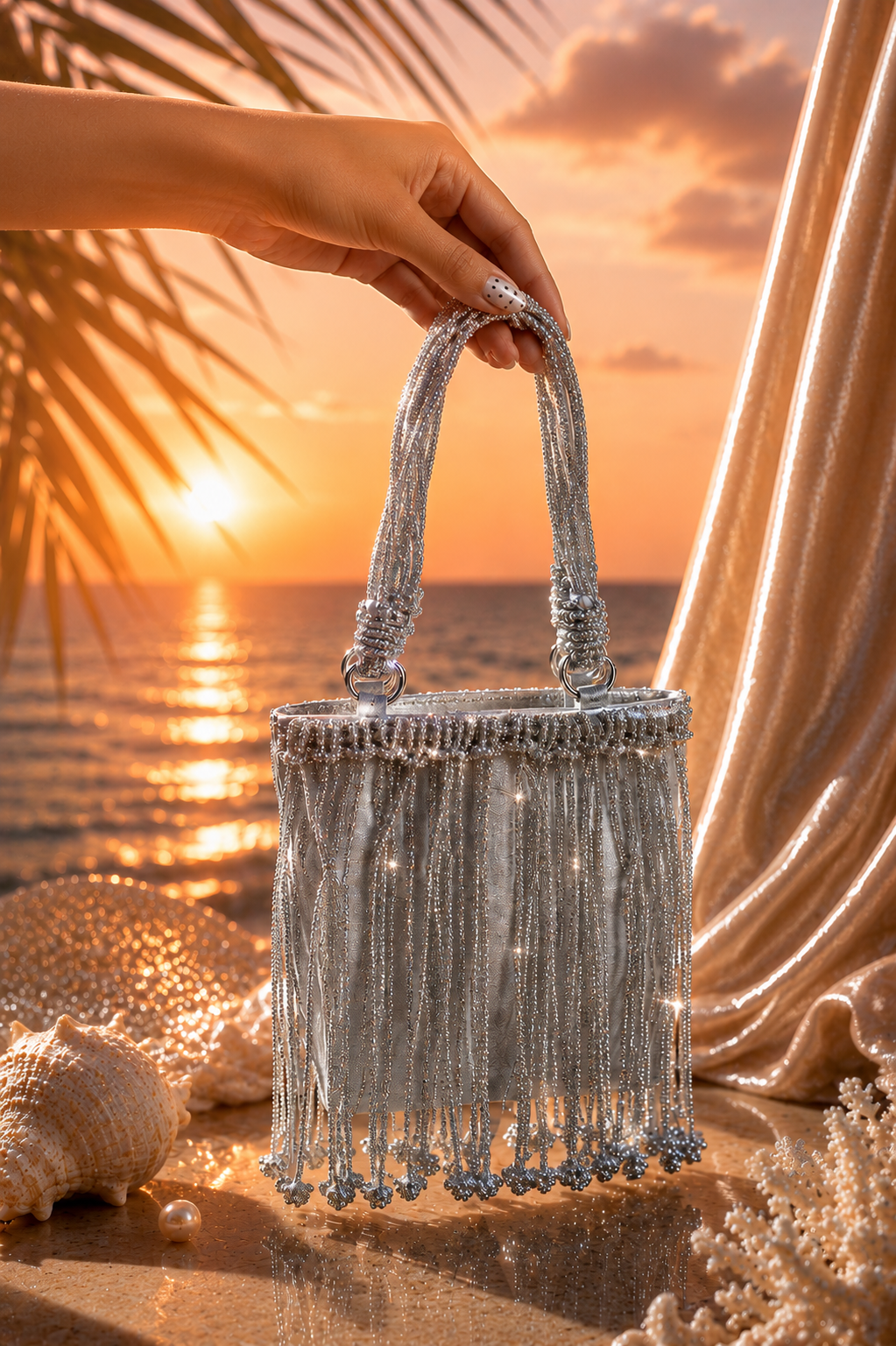 The Jaal Bag – Silver Crystal Fringe Evening Bag