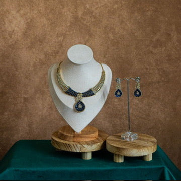 The Neelam Drop – Sapphire Stone Necklace Set with Intricate Detailing