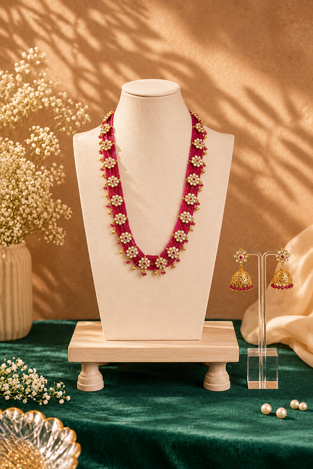 Velvet Rani Haar – South Asian Pink Necklace & Earring Set